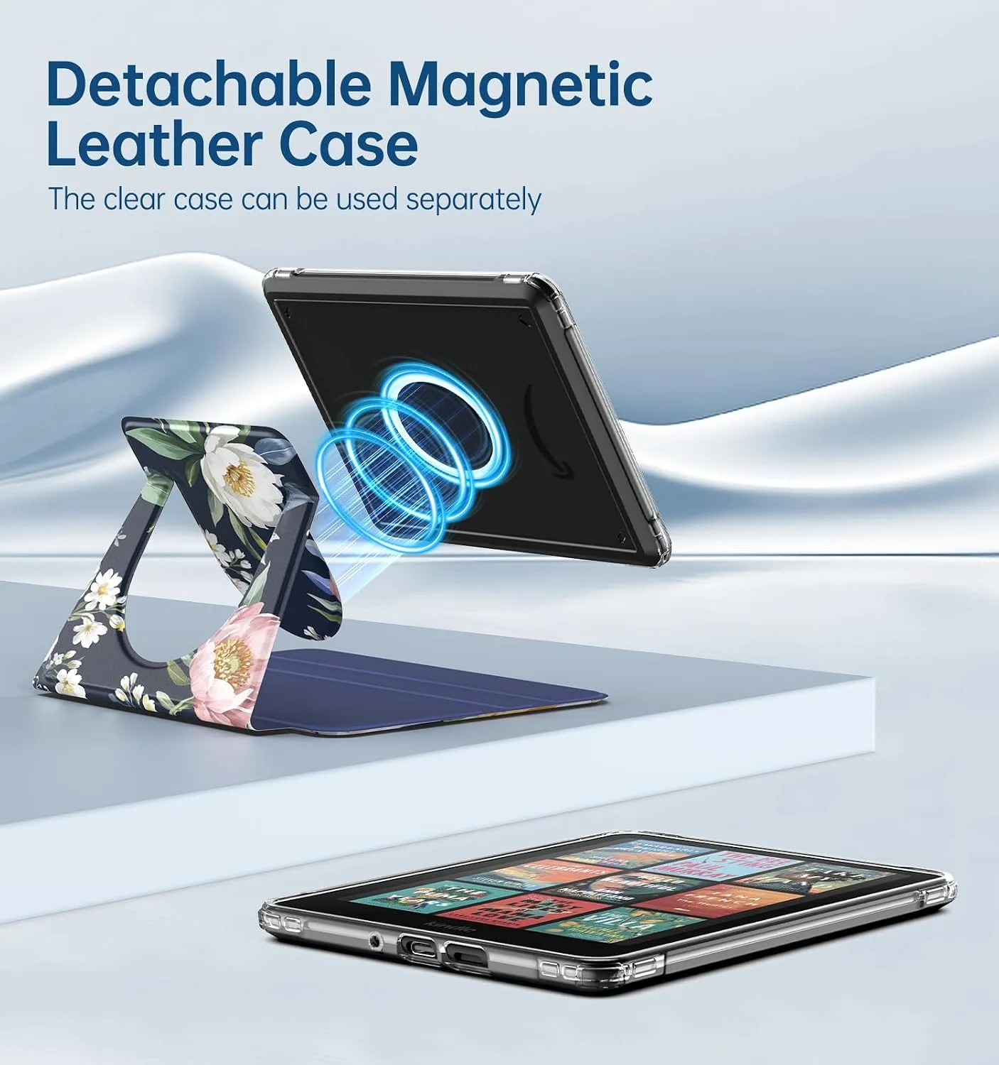 MoKo 360°Rotating Detachable Case for 7" eBook Reader, Peony on Blue