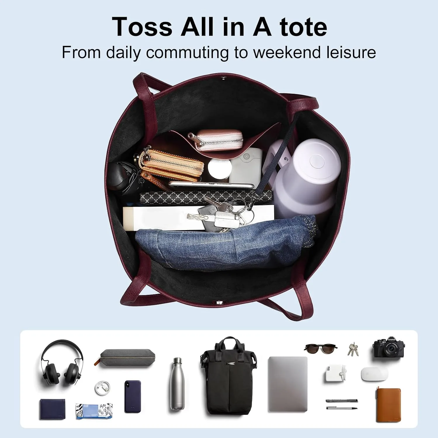 Large Tote Bag for Women Vegan Leather Weekender Handbags Purses
