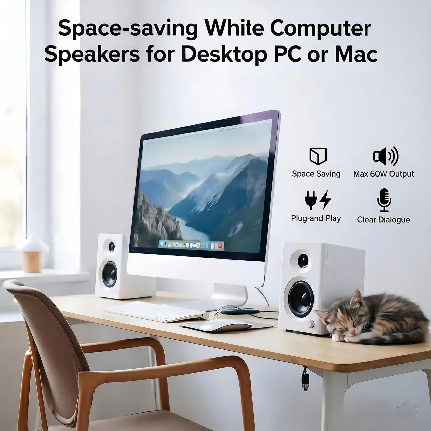 Powered Computer Speakers for Desktop PC and Music, White Pair