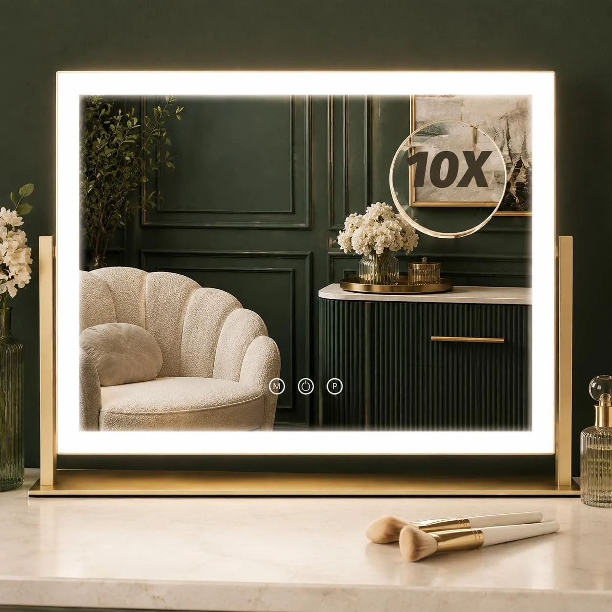 FENNIO Vanity Mirror with Lights 13'' x 17'' Makeup Mirror with Lights,Vanity Mirror Touch Screen with 3-Color Lighting,Dimmable,for Vanity Desk Bedroom Gold