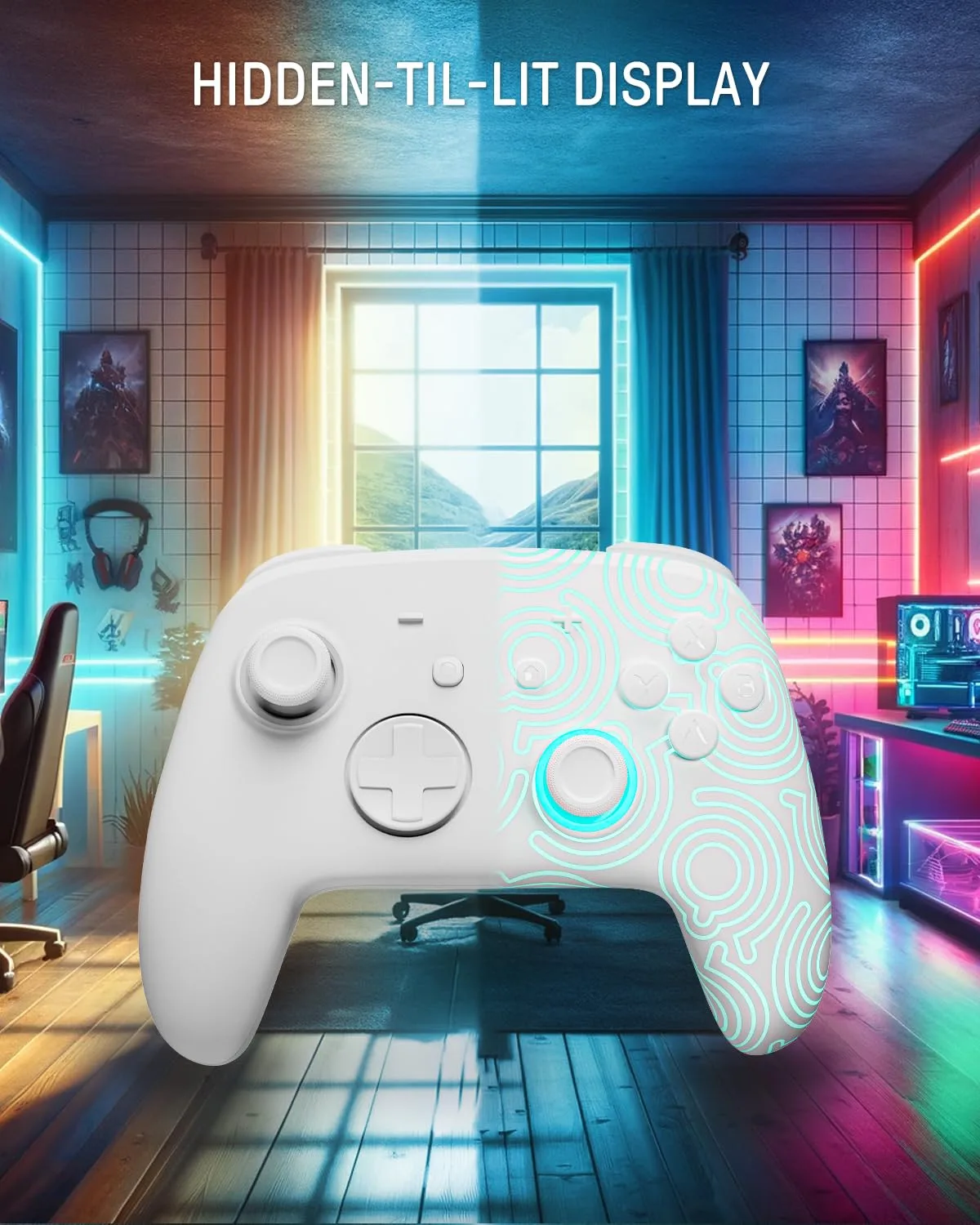 Switch Pro Controller Wireless Compatible with Nintendo Switch 2/OLED/Lite, Hall Effect Switch Controllers, Firefly Bluetooth Remote Gamepad Control with RGB 7 LED Colors/Turbo/Motion/Paddle - White