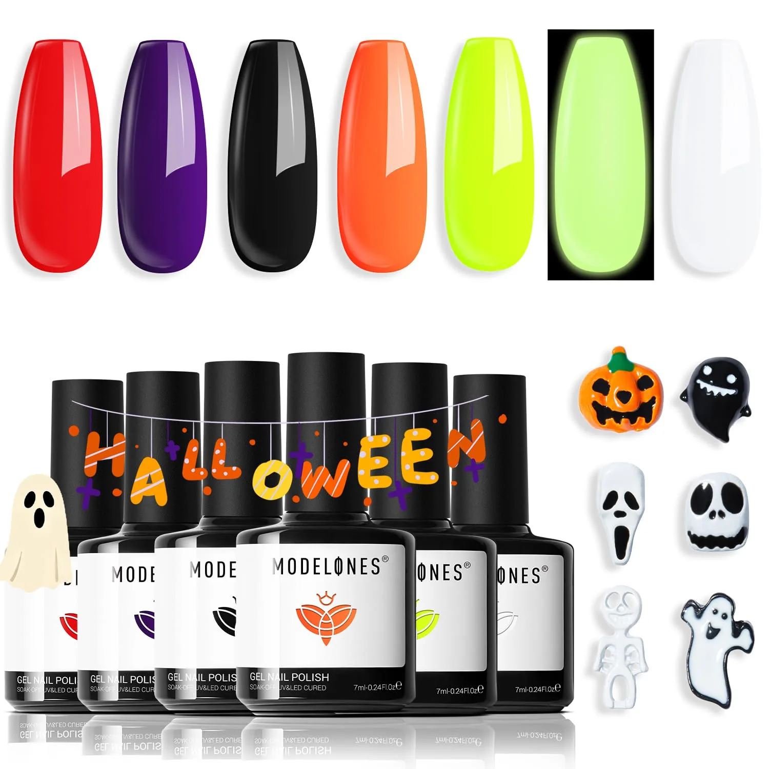 modelones Gel Nail Polish Set Neon 6Colors Red Green Purple Halloween