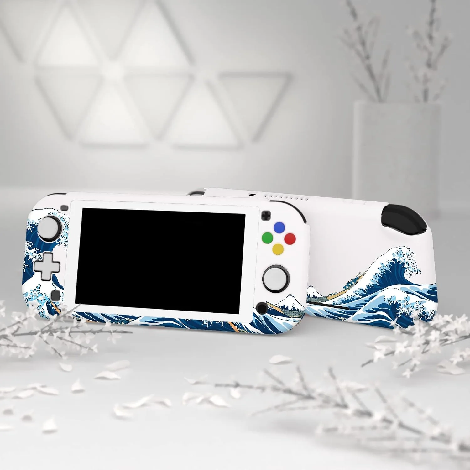 PlayVital ZealProtect Protective Case for Nintendo Switch Lite, Hard Shell Ergonomic Grip Cover for Nintendo Switch Lite w/Screen Protector & Thumb Grips & Button Caps - The Great Wave off Kanagawa