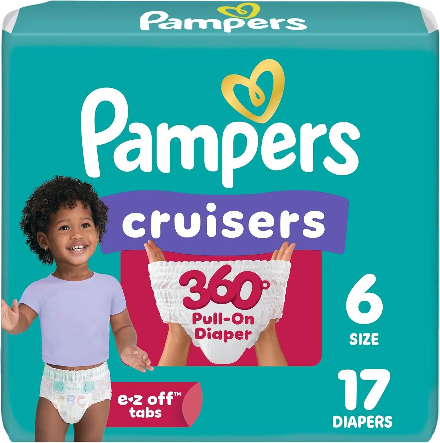 Pampers Diapers - Cruisers 360 - Size 6, 17 Count, up to 100% Leakproof Pull-On Diaper for Active Babies