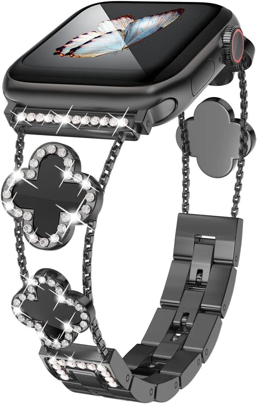 Correa para Apple Watch Musk-MSKR Diamond Metal Clover compatible con Series 1 a Ultra 38-49mm