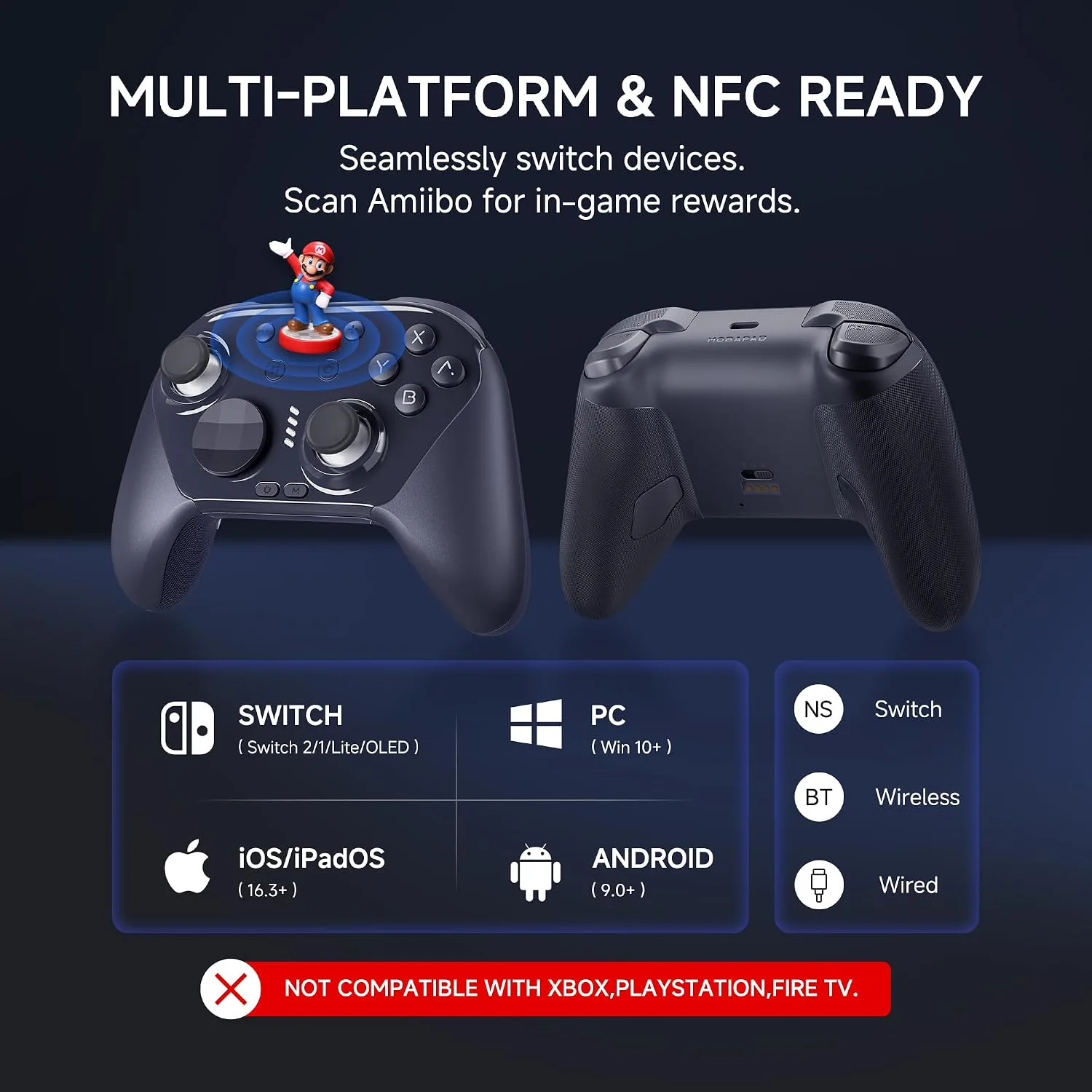 MOBAPAD Chitu2 HD Wireless Pro Controller for Nintendo Switch 2/1 Lite/OLED, Gamepad with TMR Glide Joysticks [ZERO Drift], HD Rumble, NFC, Mechanical Buttons, Turbo, Programming, 6 Axis Gyro