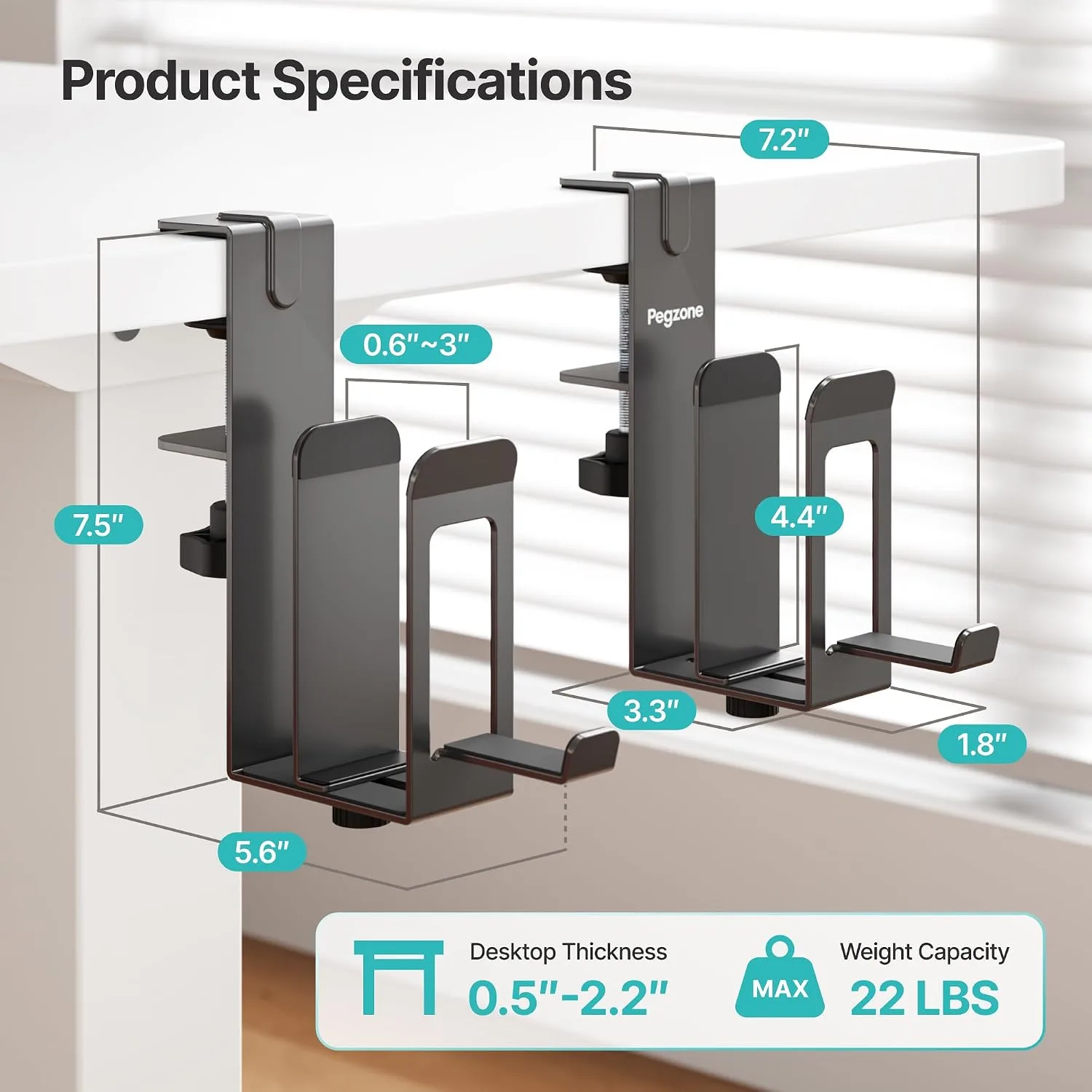 PEGZONE Laptop Stand Vertical, 2-Slot Under Desk Laptop Holder, Black