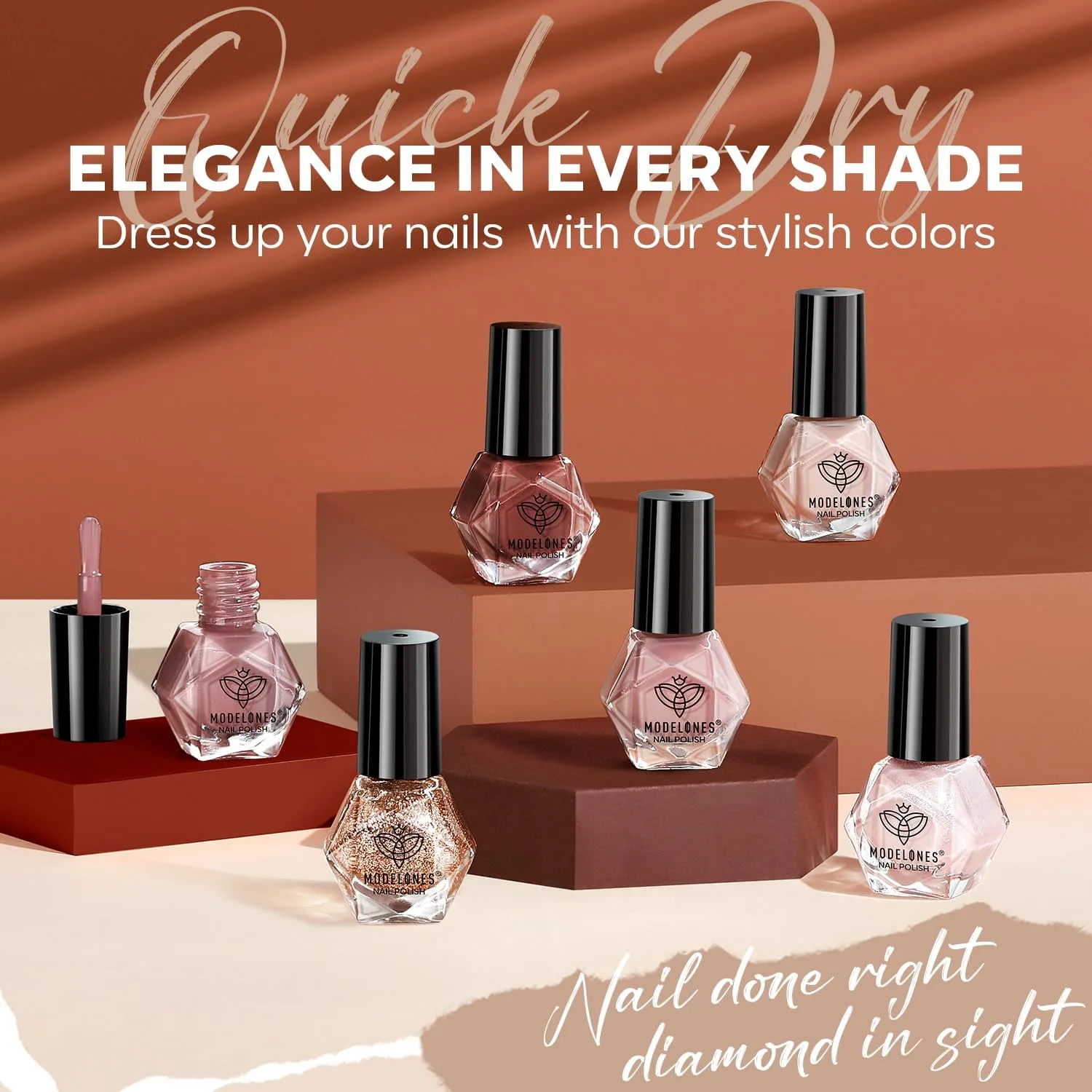 modelones Fall Nail Polish, 6 Colors Brown Nude Burgundy Quick Dry Set