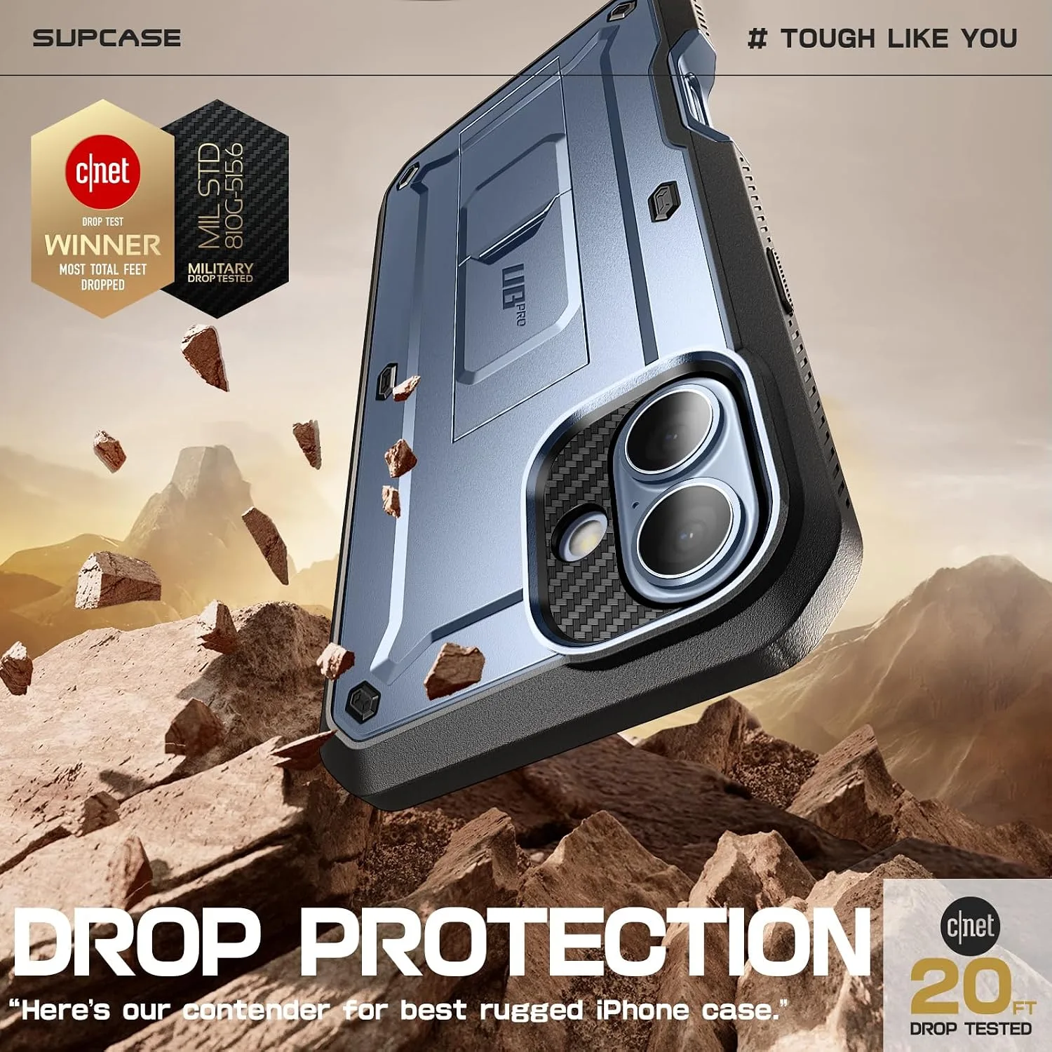 SUPCASE for iPhone 16 Case with Screen Protector & Kickstand, Blue