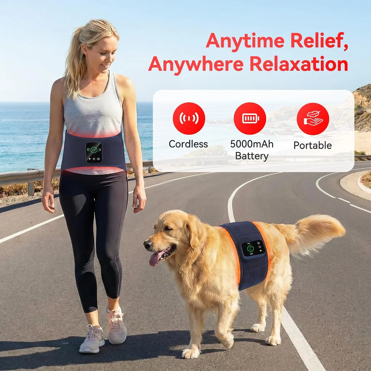 Cordless Red Light Therapy Belt for Body Back & Abdomen with Vibration