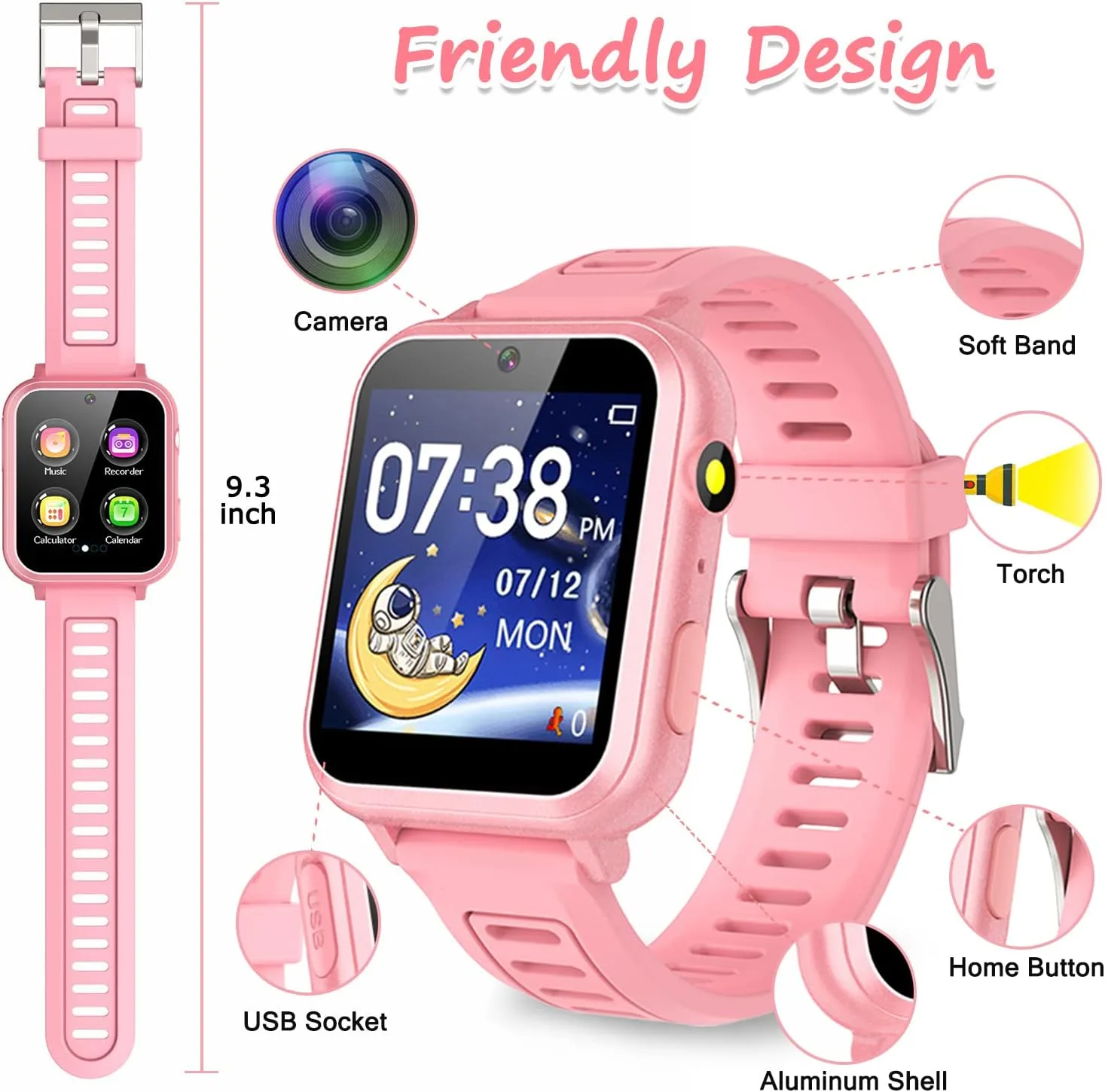 Wiszodet Smart Watch for Kids Gift for Girls Age 5-12, 1.54" Touch Screen Watch with HD Camera Video 39 Games Music Pedometer Flashlight Alarm Clock, Gifts for 7 8 9 10 Year Old Girls Boys