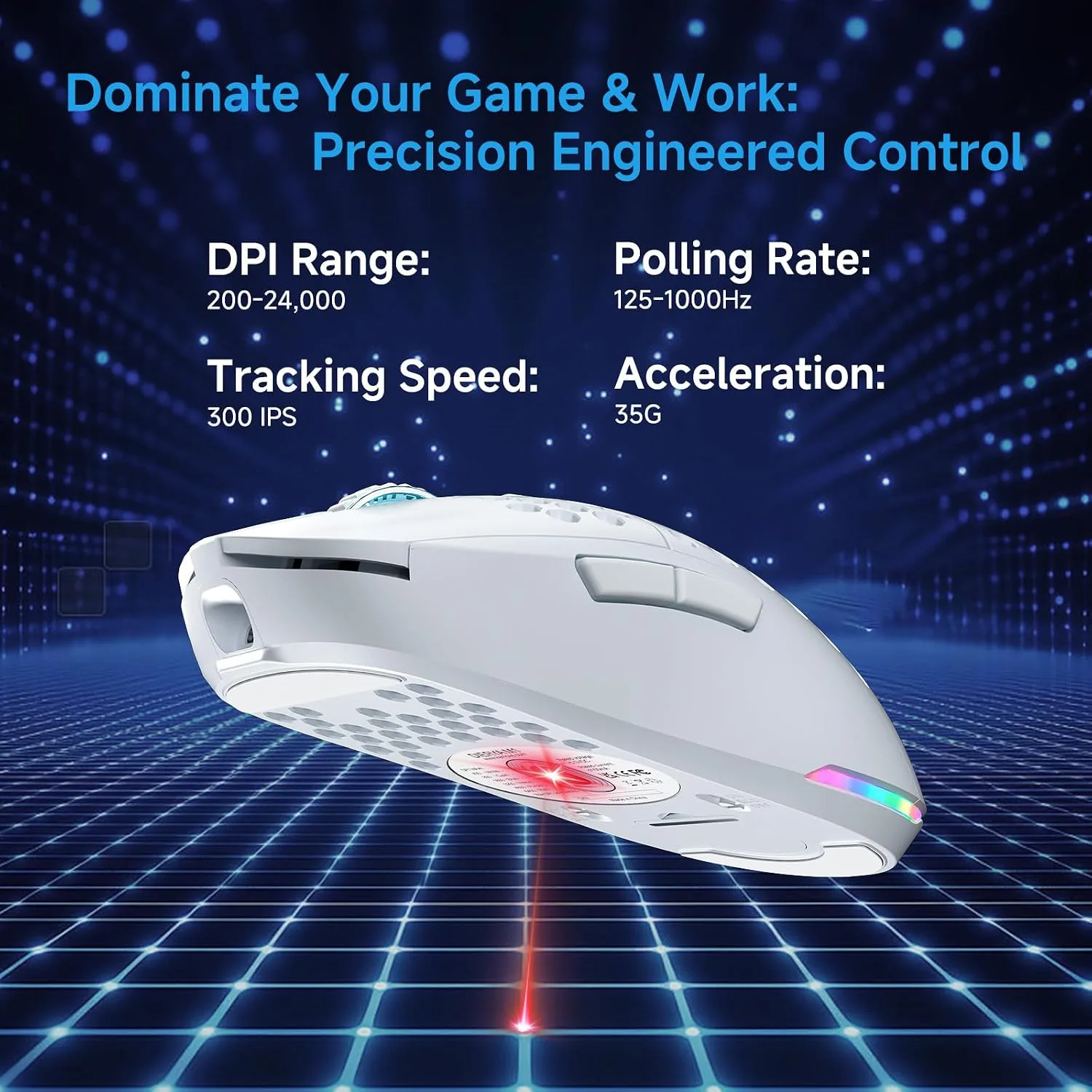 TMKB Falcon M1 Wireless Gaming Mouse, 24000 DPI, 180-Hour Battery, White