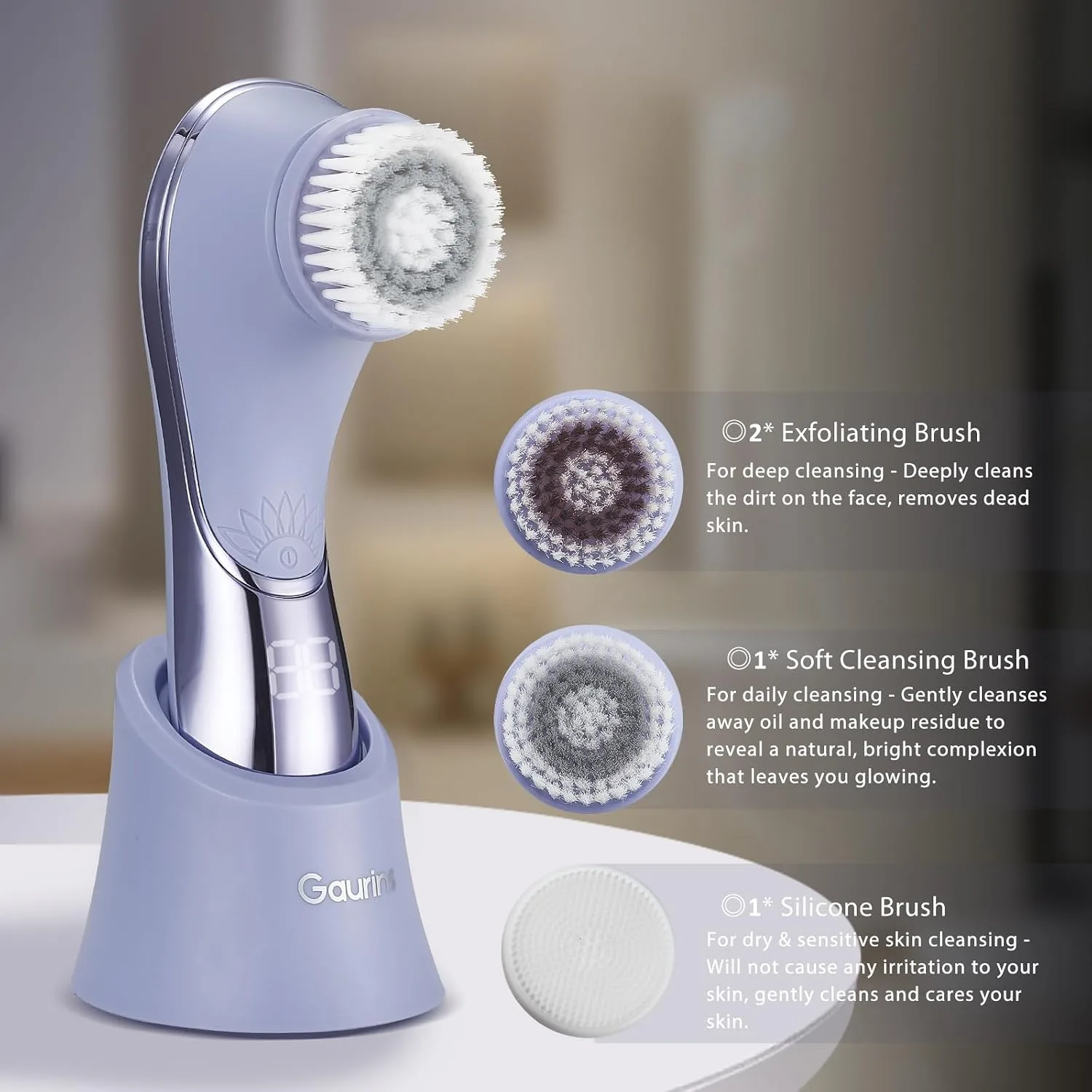Facial Cleansing Brush, Rechargeable Electric Face Scrubber, 2 Speed Modes