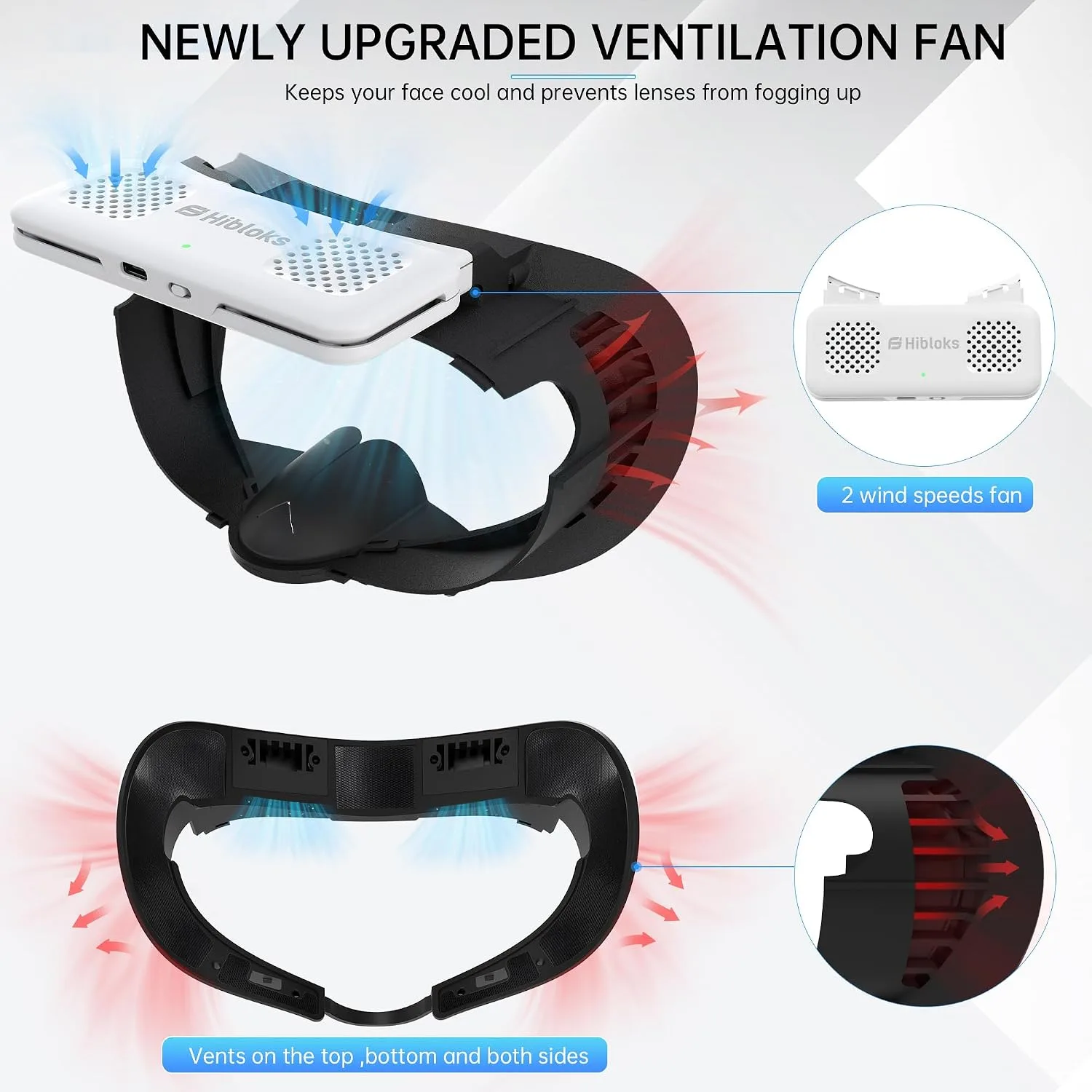 HiBloks Face Cover Pad with Cooling Fan for Meta Quest 3 Accessories