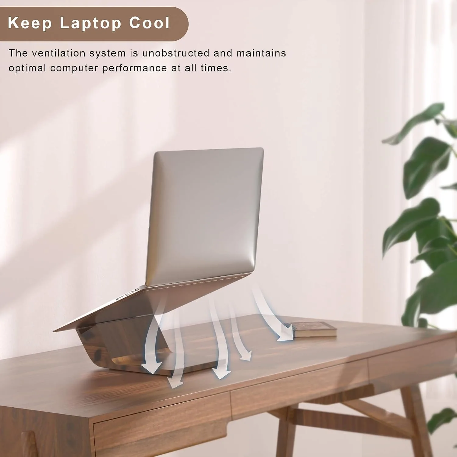 Wooden Laptop Stand, Ergonomic Computer Stand for Desk, Portable Laptop Riser, Notebook Stand Holder Compatible with MacBook Pro/Air, Dell, HP, Lenovo and All Laptops (10-17 inch), Walnut