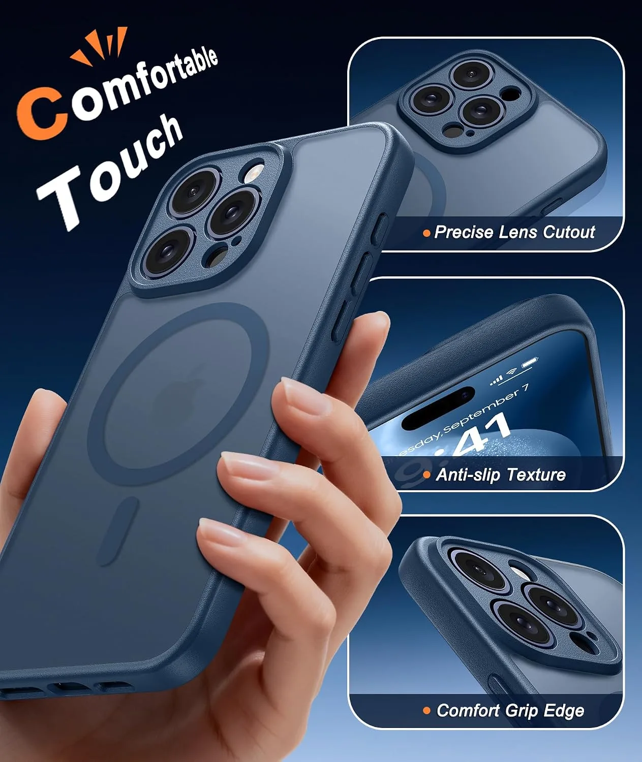 FNTCASE for iPhone 15-Pro Max Case Fit for MagSafe Blue