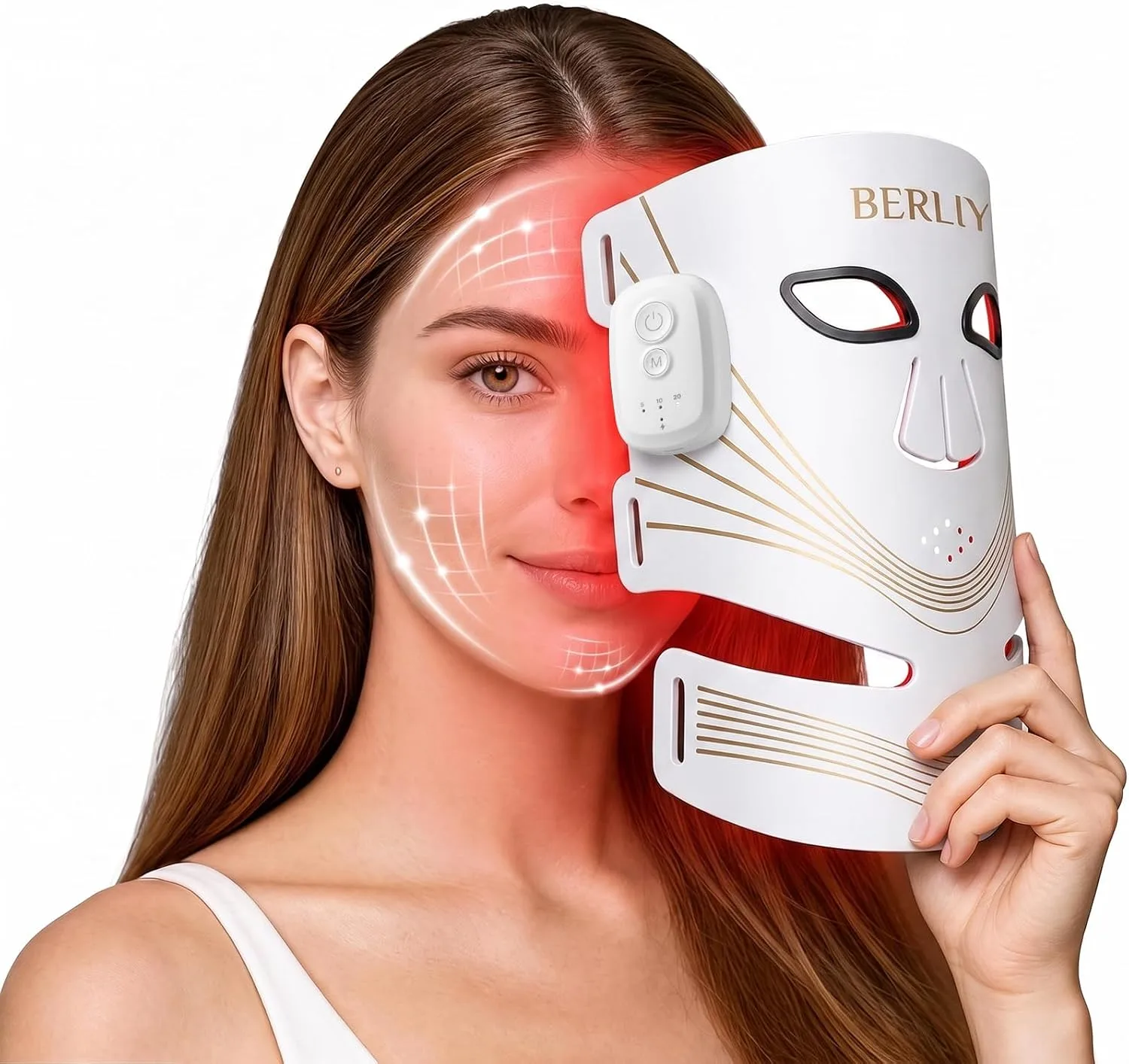 Red Light Therapy Mask for Face 416 LEDs, Cordless 4 Modes &Timer