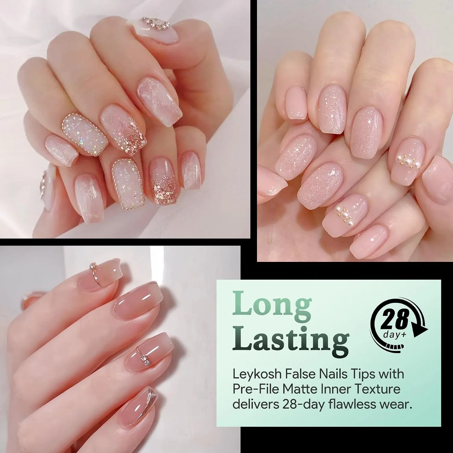 Leykosh Extra Short Coffin Nail Tips, 15 Sizes 330 PCS Clear