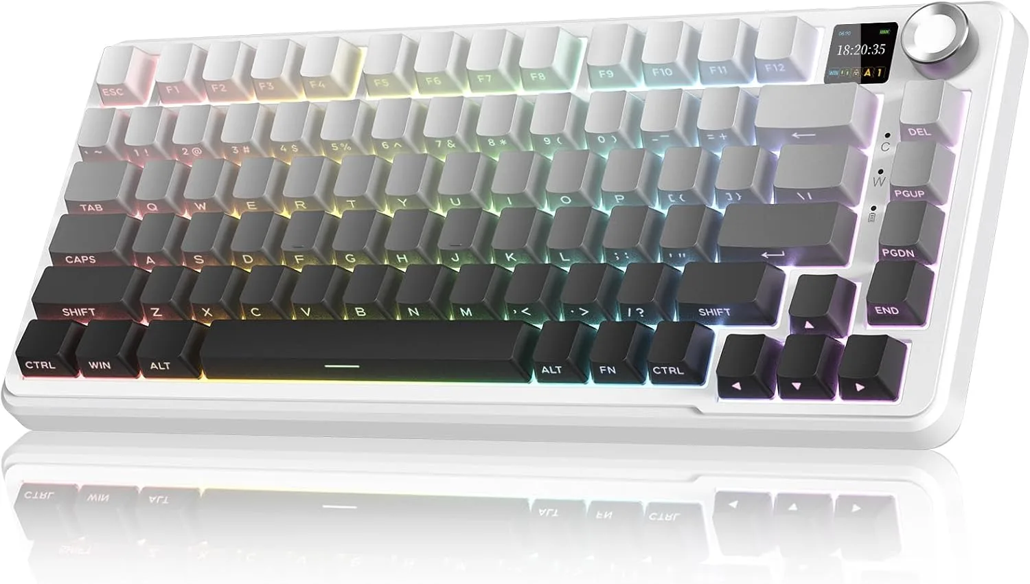 RedThunder K75 Pro Wireless Mechanical Gaming Keyboard, TFT Screen & Knob, 75% Tri-Mode, Pre-Lubed Switches, RGB Backlit, Side Printed PBT Keycaps, Creamy Sound Gasket Computer Keyboard, Snow & Ash