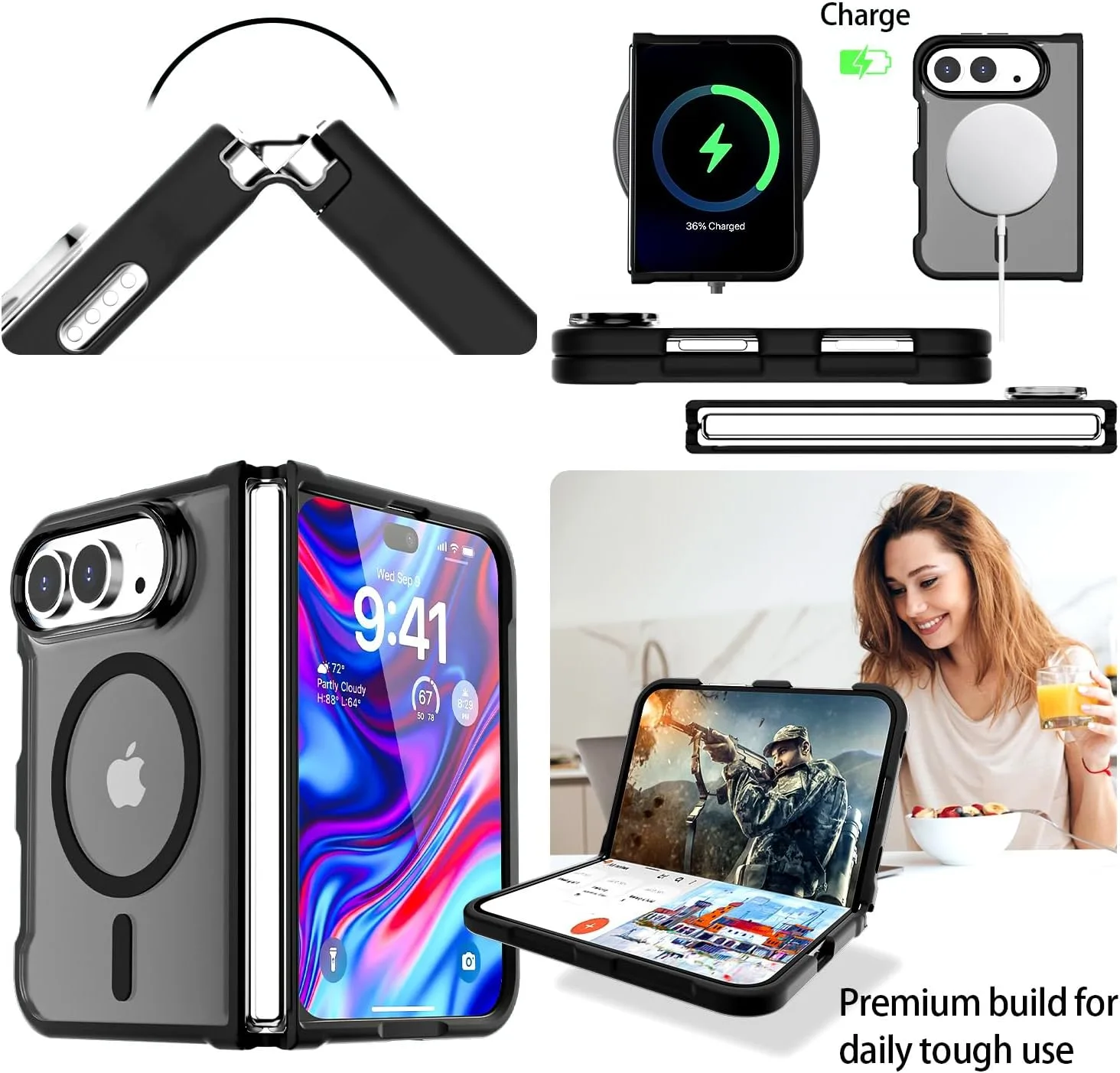 AICase for iPhone Duo Case,Fold Matte Translucent Fit for Magsafe