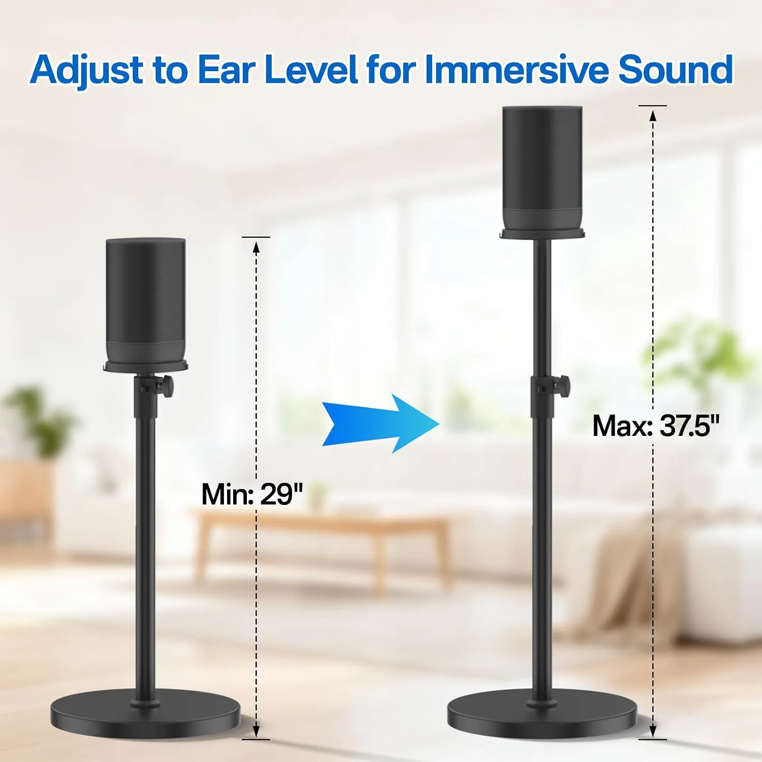 Height Adjustable Speaker Stand for Sonos Move and Move 2, Black