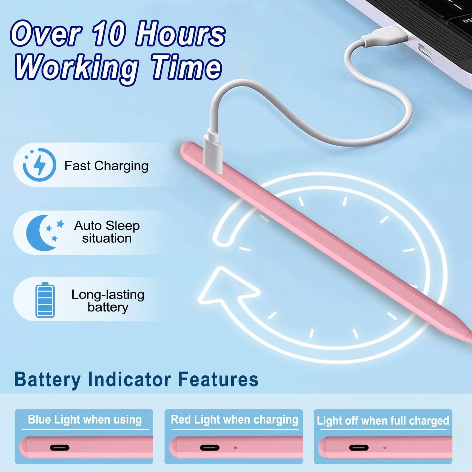 BLEBLE Stylus Pen for iPad 2018-2026, Fast Charge Apple iPad Pencil-Pink
