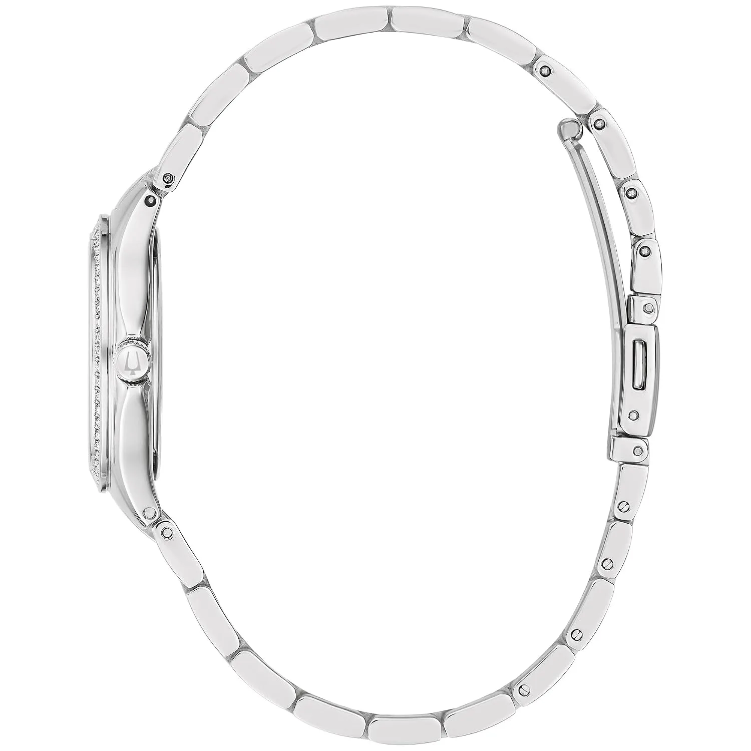 Bulova Ladies Quartz Dress Classic Watch, Silver-Tone Stainless Steel Bracelet, Black Dial Style: 96L300