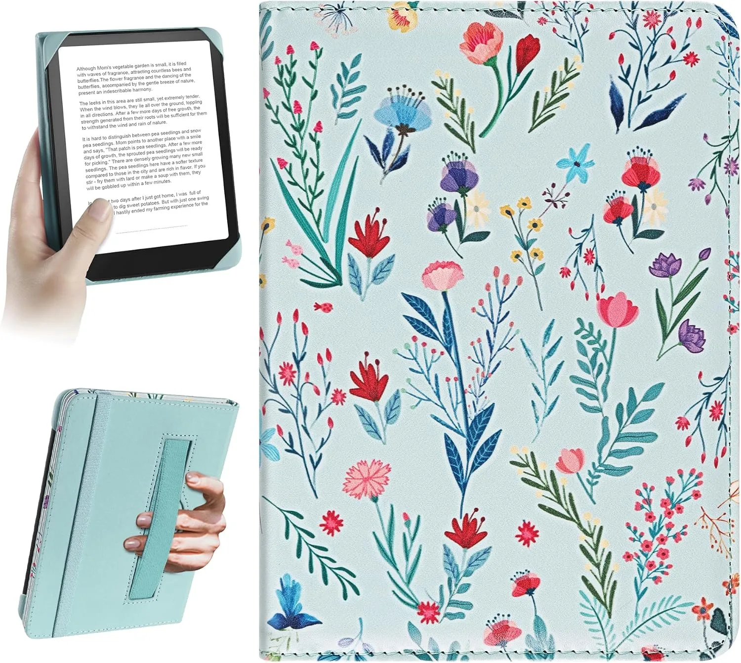 Estuche universal para eReader 6 pulgadas HoYiXi flores azules