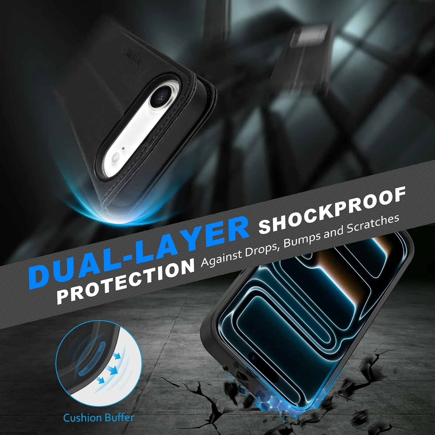 SHIELDON 2 in 1 Real Leather Wallet Case for iPhone Air 6.5" 2025, Black