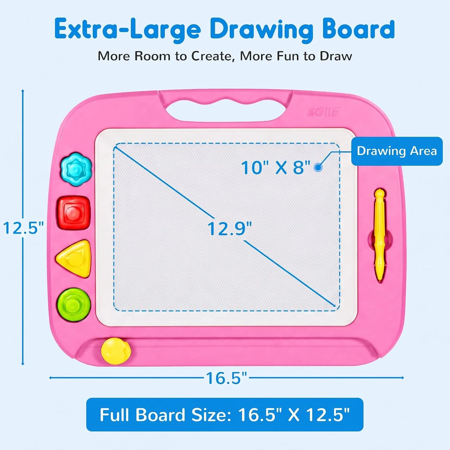 SGILE Magnetic Drawing Board for Kids, Toddler Doodle Toys, Large 12.6 × 8.7"