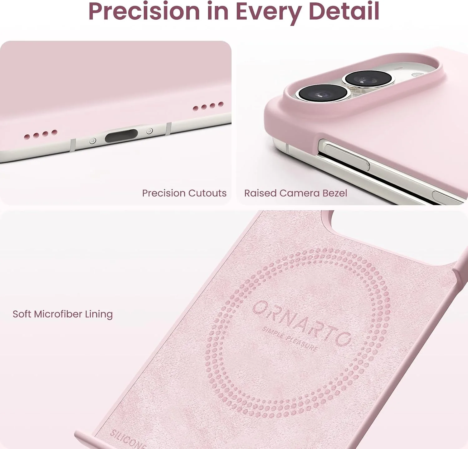 ORNARTO for iPhone Duo Case,Magnetic Slim Liquid Silicone,Chalk Pink