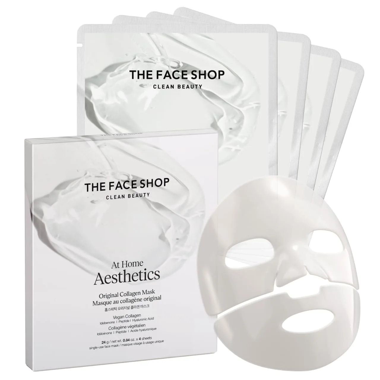 The Face Shop Vita-Toning Collagen Mask, Hydrogel Face Mask, Vegan, 4EA