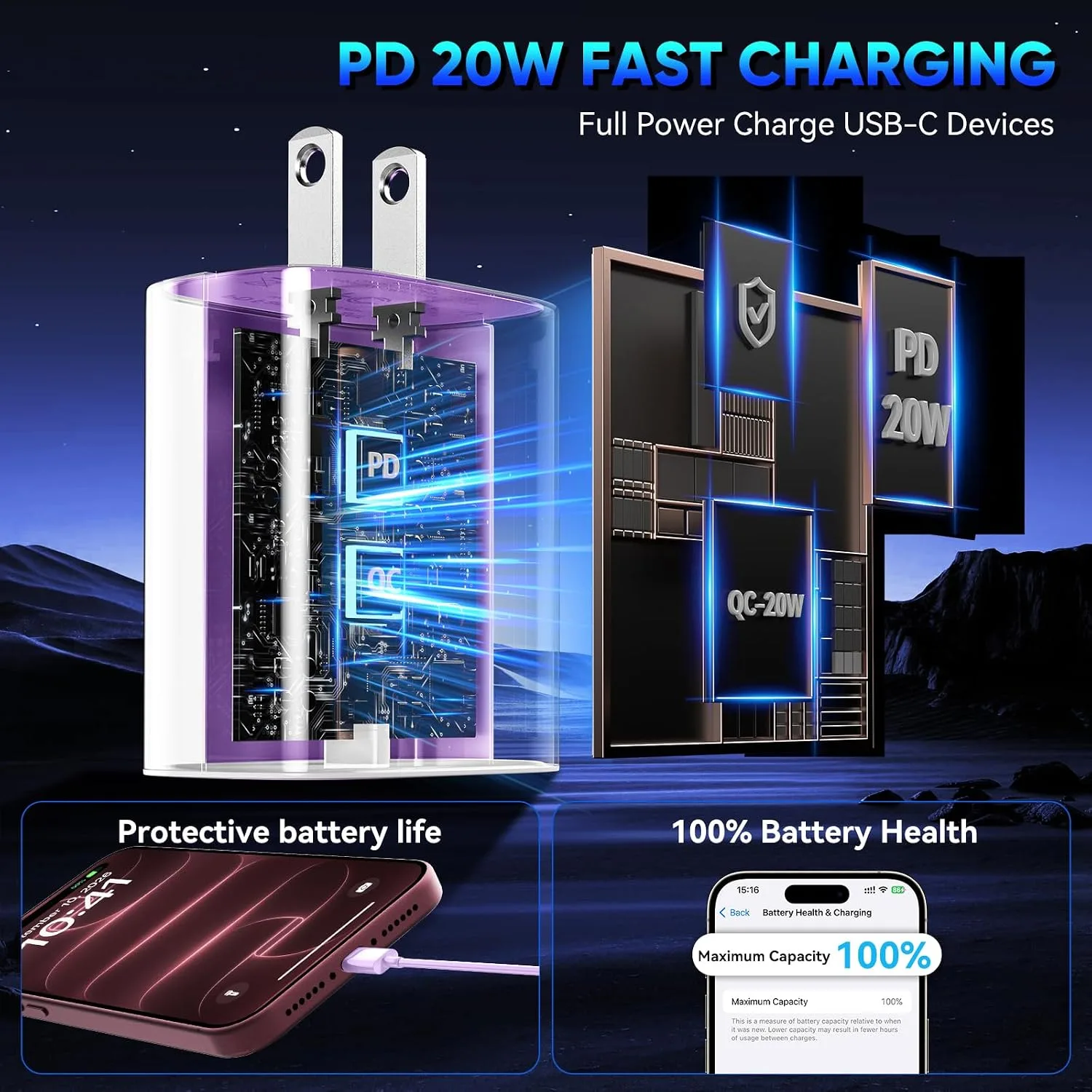 Phone 18 17 16 Pro Max Charger Fast Charging, 20W Phone Duo USB C Charger
