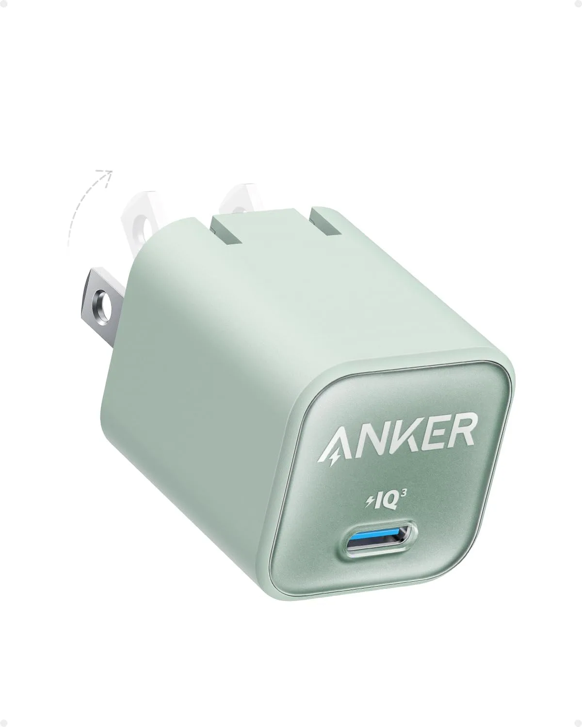 Anker Nano Phone Charger, 30W Portble and Foldable USB C GaN Charger (Green)