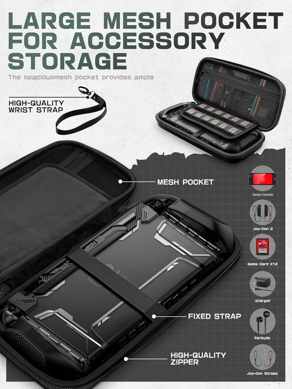 Mumba Carrying Case for Nintendo Switch 2 [Fits Console with Protective Case On][2025 Plus Version] Hard Shell Travel Handbag Pouch with 12 Game Card Slots, Large Capacity for Accessories (Stealth)