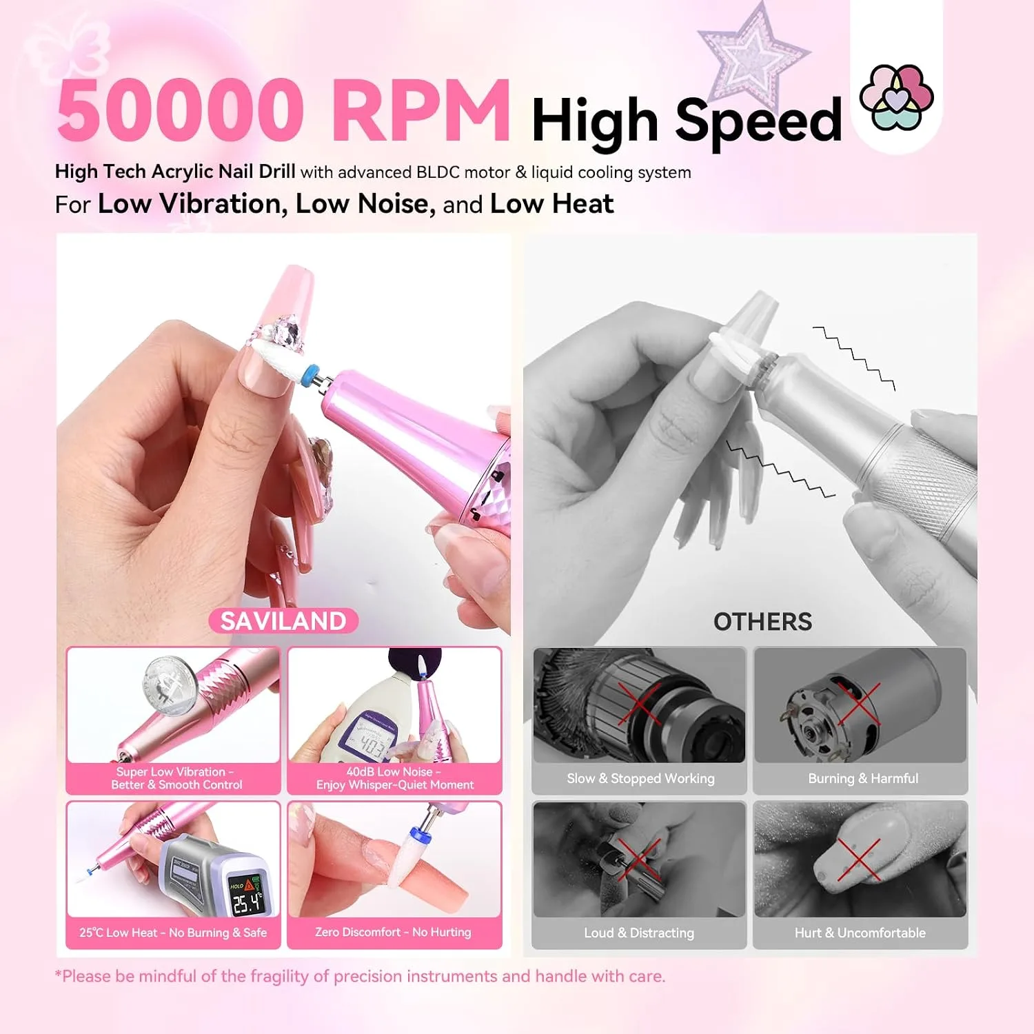 SAVILAND Professional Drill Nails Machine 50000RPM for Salon Manicure Use