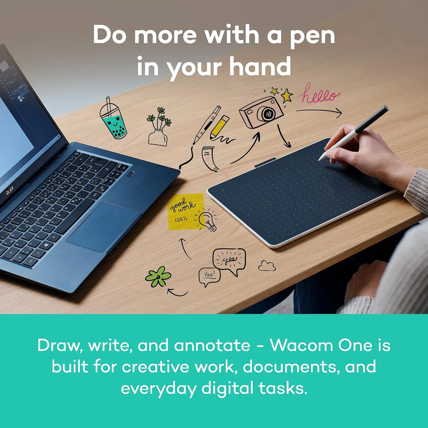 Wacom One Medium, Bluetooth Graphic Drawing Tablet with Pen + Software