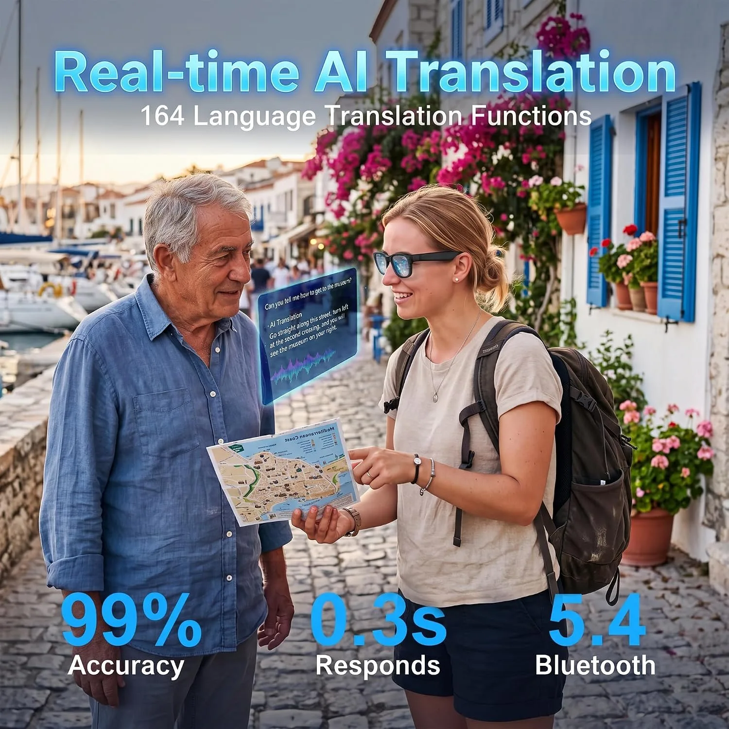 AI Smart Glasses with Camera, 8MP Photo & 1080P HD Video/Audio Recording