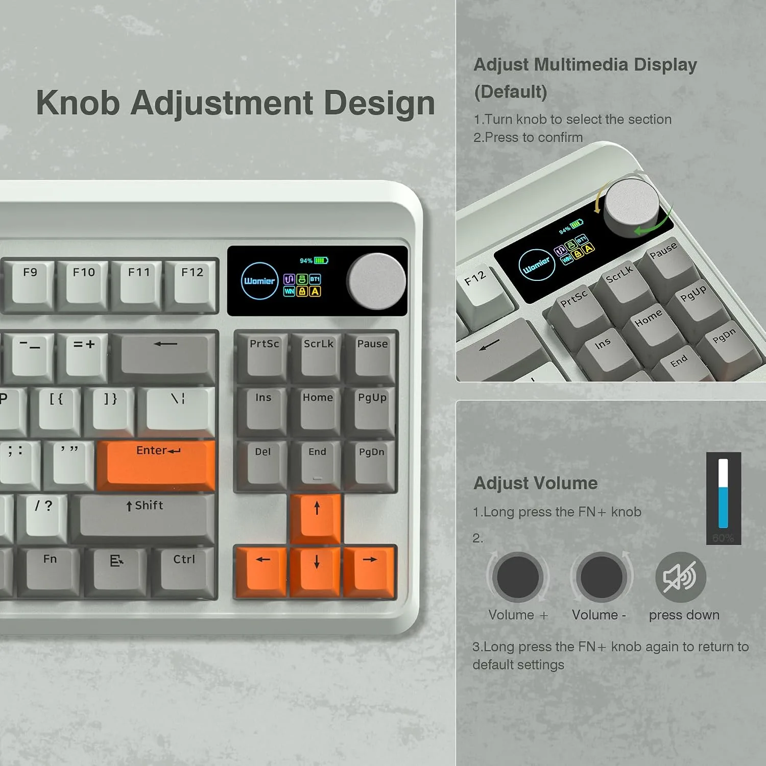 Womier M87 75% Mechanical Keyboard Tri-Mode with TFT Smart Display & Knob