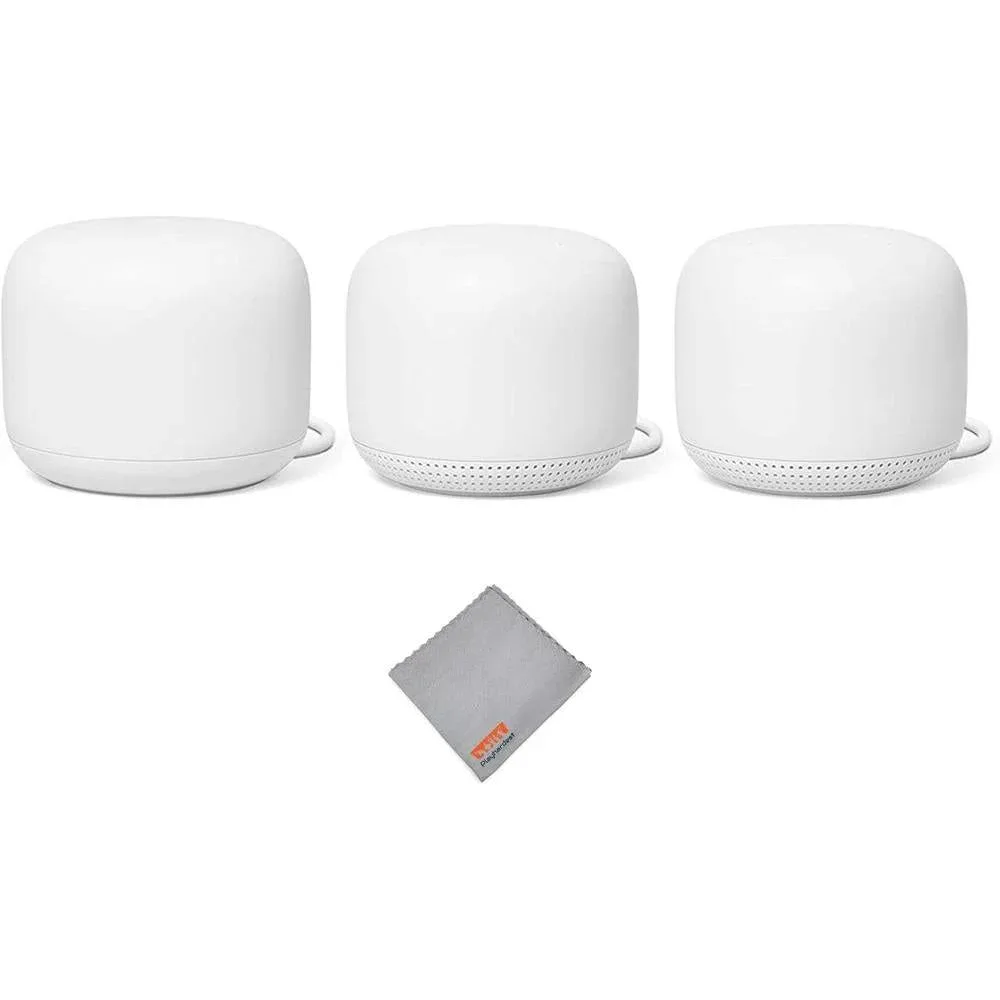 Router Nest WiFi con 2 puntos de extensión y altavoz inteligente, paquete de 3 unidades, color blanco