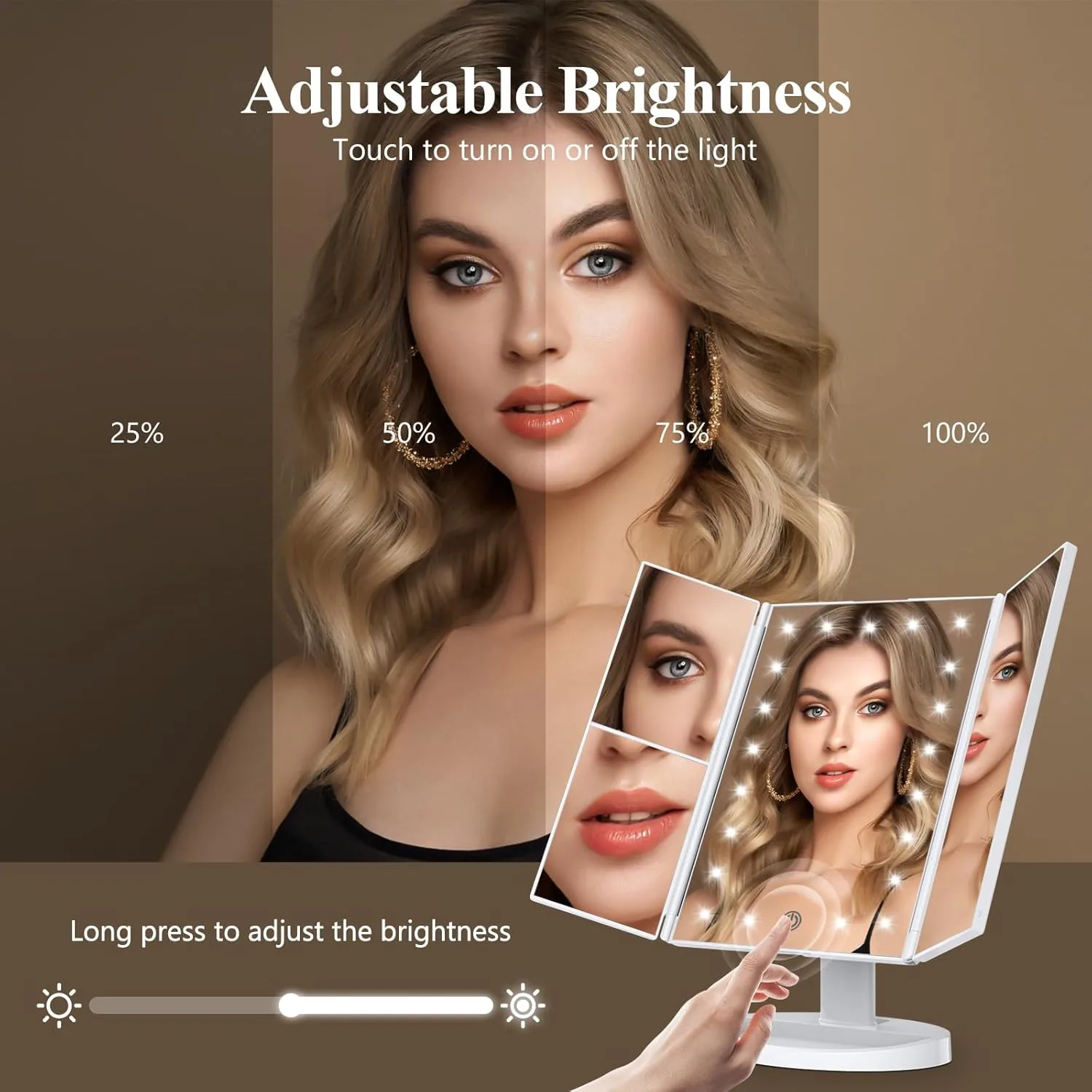 HUONUL 2X/3X/10X Magnifying Vanity Mirror with Light, Trifold Makeup Mirror
