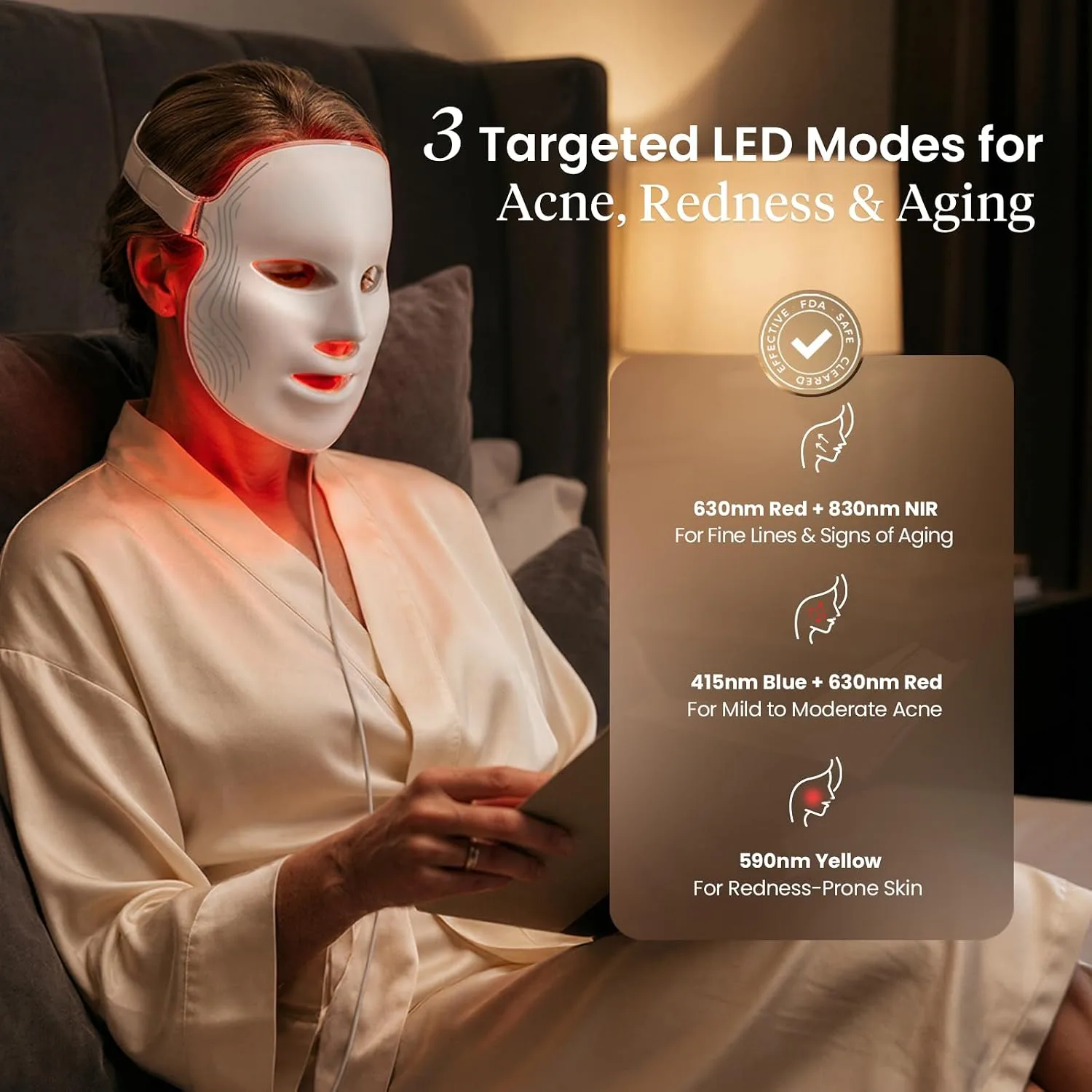 BOB AND BRAD Red Light Therapy for Face, FDA-Cleared LED Face Mask 480 LEDs