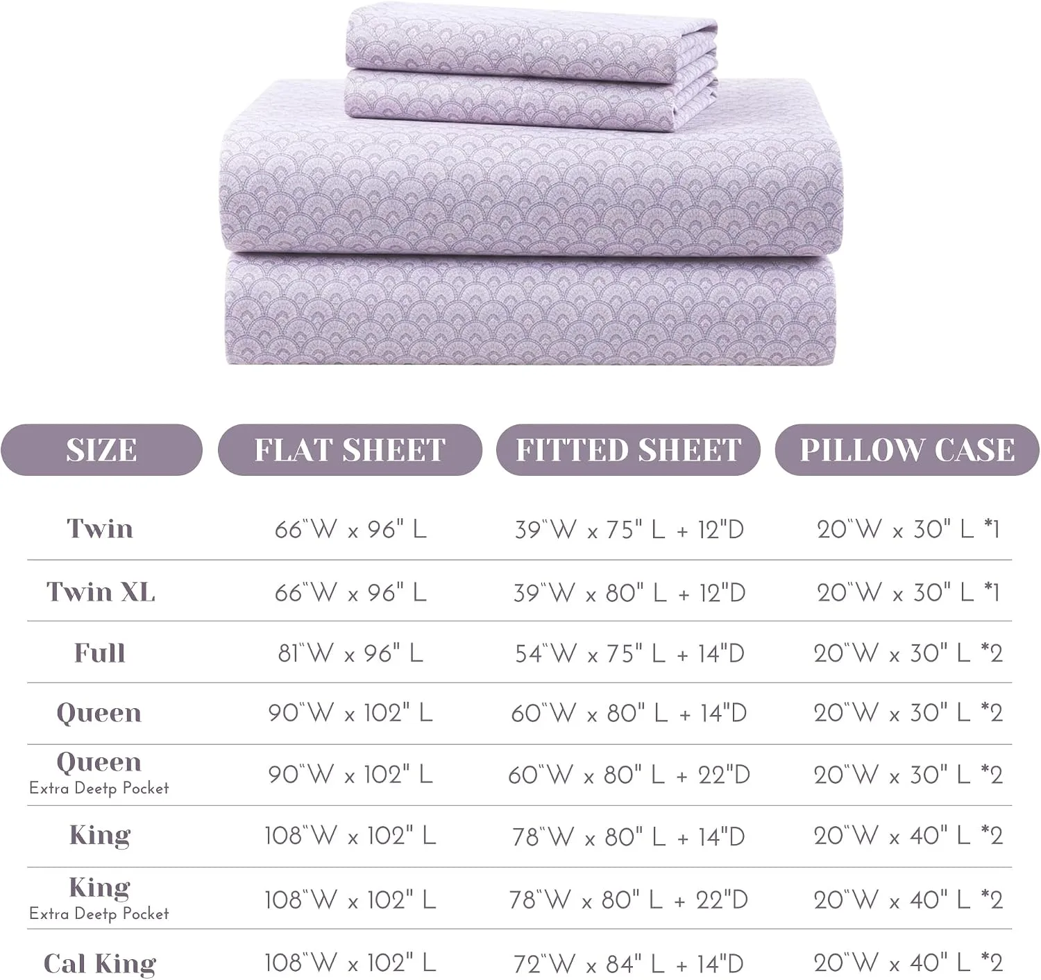 Comfort Spaces 100% Cotton Percale Sheets Queen Size 4 Pcs, Tabitha Purple