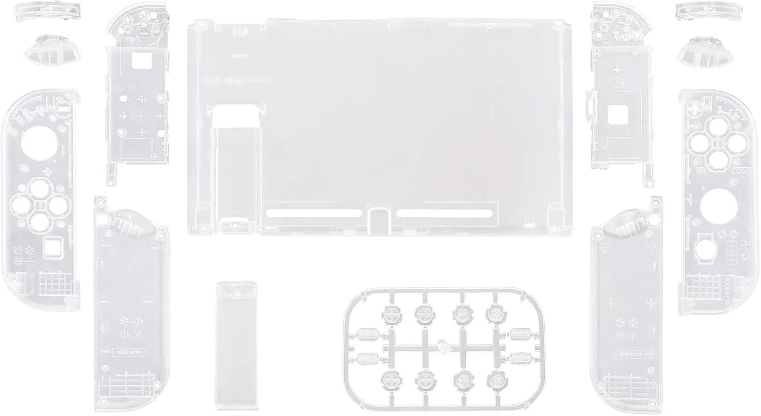 eXtremeRate DIY Replacement Shell Buttons for Nintendo Switch, Back Plate for Switch Console, Housing with Full Set Buttons for Joycon Handheld Controller - Transparent Clear [No Electronics Parts]
