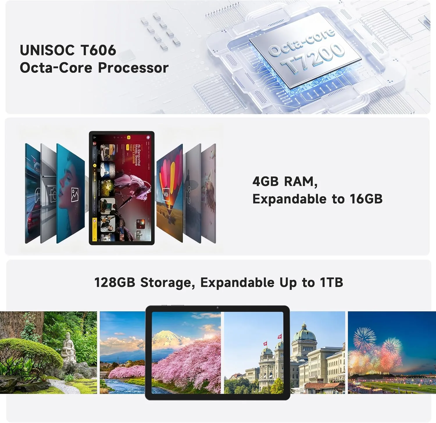 AOC 10 Inch Tablet Android 16, 120Hz IPS High Brightness HD Display, 8-Core Processor, Widevine L1 HD Streaming, 4GB RAM 128GB Storage (1TB Expand), 6000mAh Battery, WiFi, Face ID, Metal Body, Gray