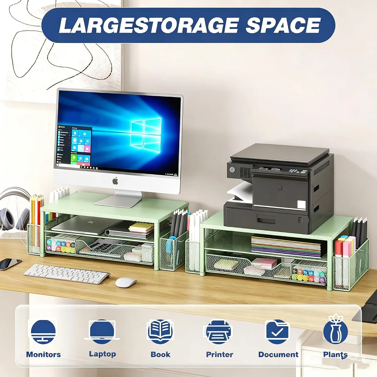 OPNICE Desk Organizer, Monitor Stand Riser with Drawer and 2 Pen Holders