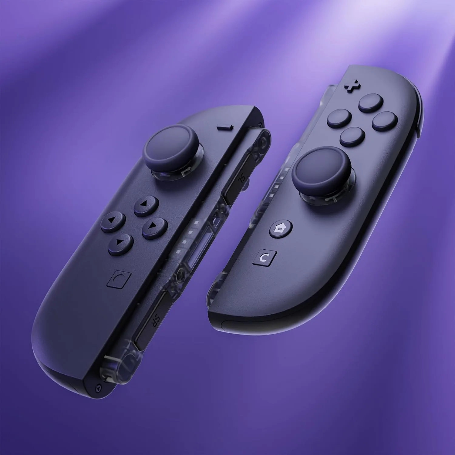 eXtremeRate Replacement 3D Joystick & Thumb Grips & Side Rail Shell Buttons for Nintendo Switch 2 JoyCon, Console Rail Stickers Left Right Analog Stick Thumbsticks Cap for Switch 2 - Clear Slate Black