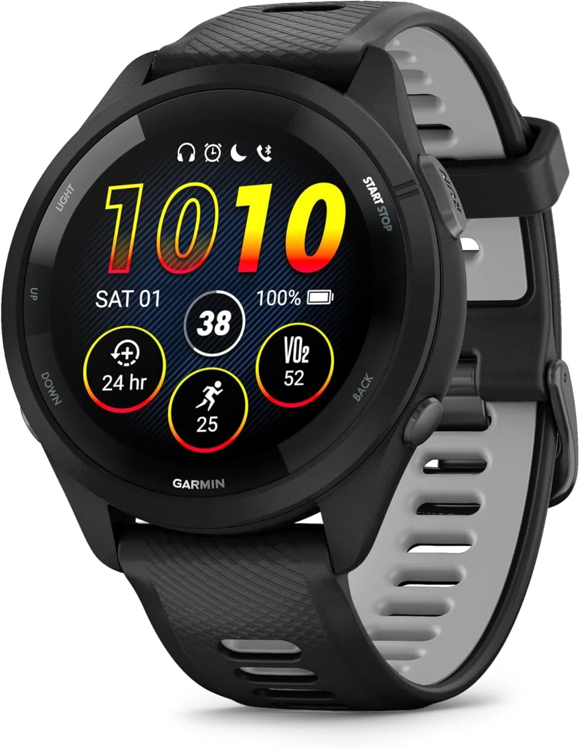 Garmin Forerunner® 265, Running Smartwatch, 46mm, Black/Powder Gray