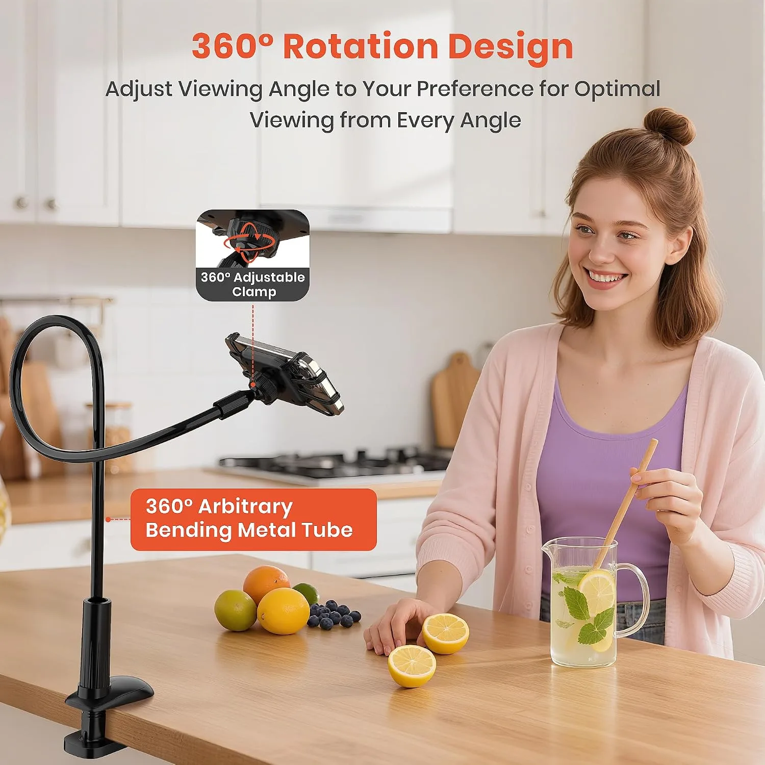 Gooseneck Kindle & Phone Holder for Bed,Kindle Stand for 4–8"