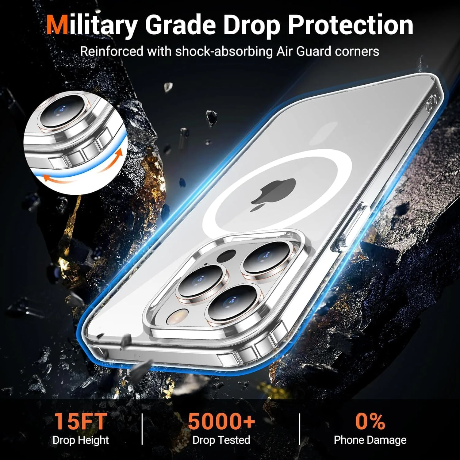 Temdan for iPhone 13 Pro Case with Screen Protector Clear